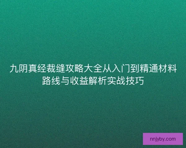 九阴真经裁缝攻略大全从入门到精通材料路线与收益解析实战技巧